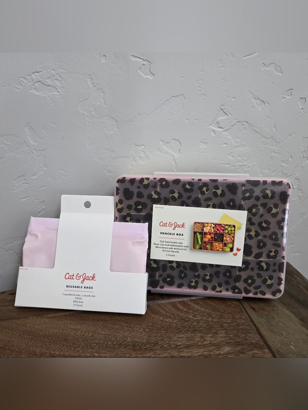 Cat & Jack Target Leopard Print Snackle Box and Reusable Bags Set